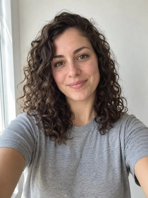 The photo she uploaded: a plain selfie in a grey t-shirt